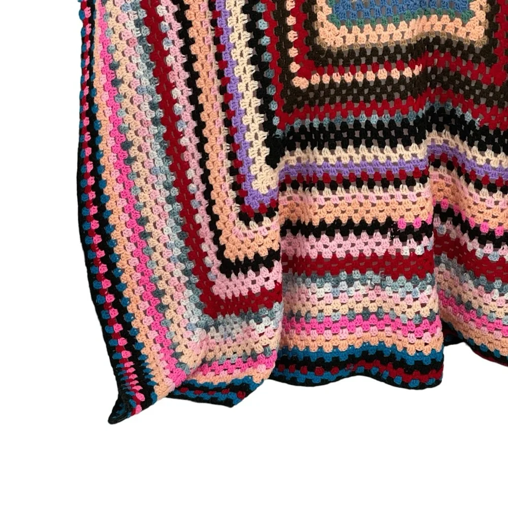 *Beautiful Hand Made Multicolored Crocheted Blanket measuring 70” x 67”.